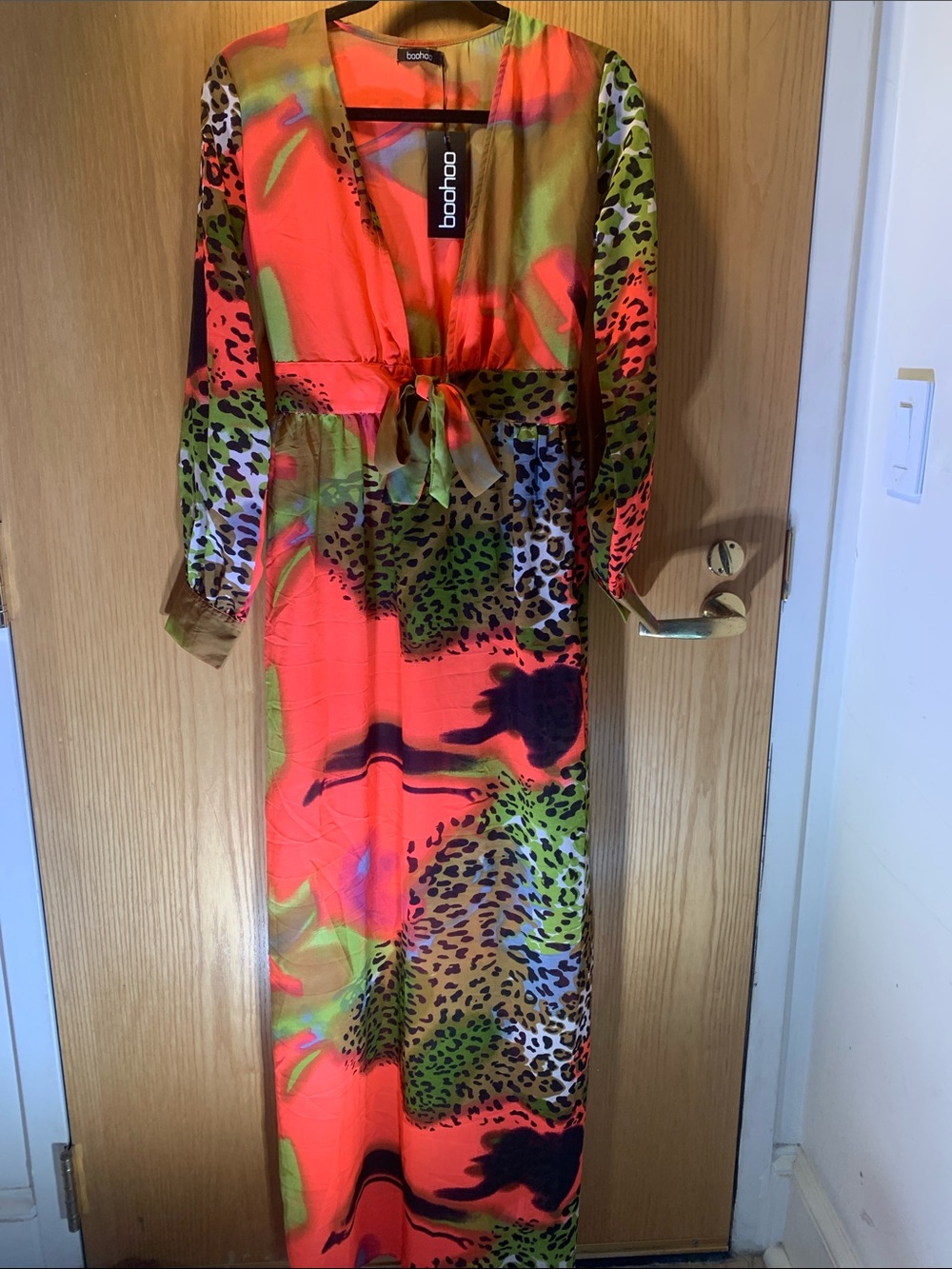 New! Boohoo Neon Tie Dye Animal Print Tie-Waist Maxi Beach Kaftan - Size M